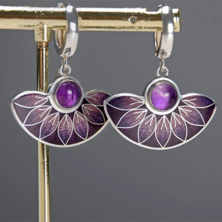 Сережки Античні ретро Liresmina Jewelry сережки Національні 3.5 см сріблясті ручна робота Фіолетовий - Інтернет-магазин спільних покупок ToGether