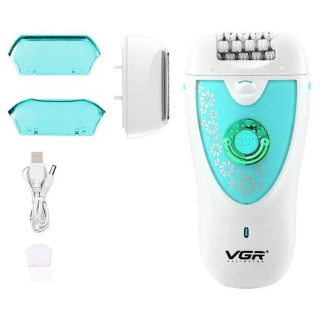 Епілятор VGR V-722 акумуляторний 2 швидкості 32 пінцети з насадками, депілятор для волосся. Колір: зелений - Інтернет-магазин спільних покупок ToGether