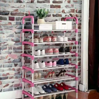 Полиця для взуття Shoe Rack 6 полиць Органайзер стійка 6 секцій 56х28х113см стелаж під взуття. Колір: рожевий - Інтернет-магазин спільних покупок ToGether