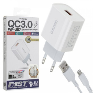 Зарядний пристрій USB з кабелем USB WK Micro USB WP-U57-M-White 1 м - Інтернет-магазин спільних покупок ToGether