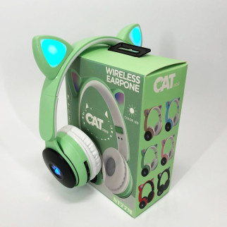 Бездротові навушники ST77 LED з котячими вушками, що світяться. Колір: зелений - Інтернет-магазин спільних покупок ToGether