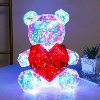 Кришталевий Ведмедик Геометричний Ведмедик 3D LED Teddy Bear нічник з червоним серцем 25 см - Інтернет-магазин спільних покупок ToGether