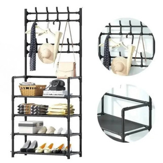 Вішалка для одягу New simple floor clothes rack з полицями для взуття метал - Інтернет-магазин спільних покупок ToGether