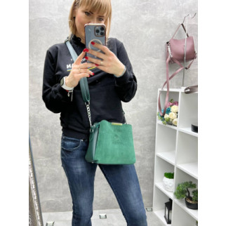 Зелена — натуральний замш — стильна сумочка на три відділення — Lady Bags, два ремені в комплекті (0388-1) - Інтернет-магазин спільних покупок ToGether