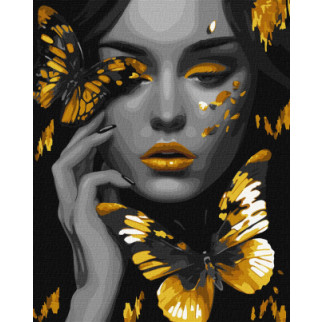 Набір для розпису по номерах. КНО8307 "Дівчина із золотими метеликами з фарбами металiк extra" 40х50см - Інтернет-магазин спільних покупок ToGether