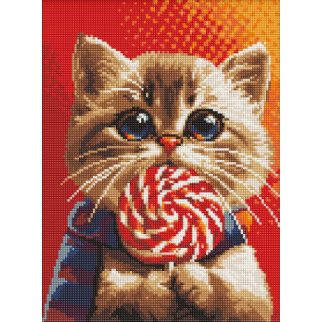 Набір з алмазною мозаїкою AMO7976 "Котик із цукеркою" з АВ стразами 30х40см - Інтернет-магазин спільних покупок ToGether