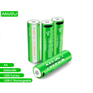 Акумуляторні батарейки AA "Anvow" 3400mWh з функцією перезаряджання (2 шт. в пакованні) - Інтернет-магазин спільних покупок ToGether