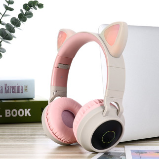 Бездротові навушники Fingertime BT028C з котячими вушками сіро-рожеві - Інтернет-магазин спільних покупок ToGether