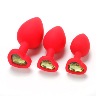 Набір силіконових анальних корків червоного кольору з кристалами у формі сердечка We Love S M L - Інтернет-магазин спільних покупок ToGether