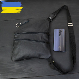 Сумка чоловіча на 3 кишенях, з натуральної шкіри, слінг нагрудний чорний, чоловіча сумка кроссбоді - Інтернет-магазин спільних покупок ToGether