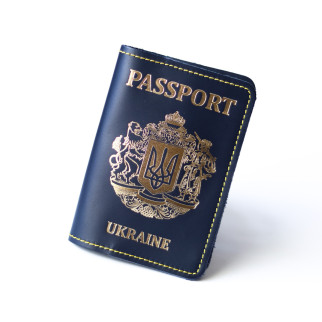 Обкладинка для паспорта "Passport+Великий Герб України",темно-синя з позолотою+жовта нитка - Інтернет-магазин спільних покупок ToGether