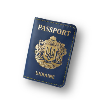 Обкладинка для паспорта "Passport+великий Герб України",темно-синя з позолотою,жовта нитка. - Інтернет-магазин спільних покупок ToGether