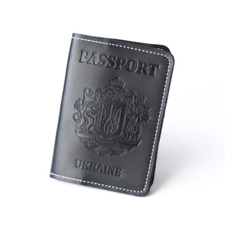 Обкладинка для паспорта "Passport+великий Герб України",чорна+біла нитка - Інтернет-магазин спільних покупок ToGether
