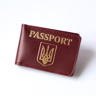 Обкладинка для ID-паспорта "Герб України+Passport",бордо з позолотою. - Інтернет-магазин спільних покупок ToGether