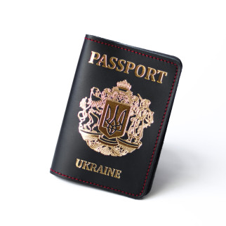 Обкладинка для паспорта "Passport+великий Герб України",чорна з позолотою+ червона нитка - Інтернет-магазин спільних покупок ToGether