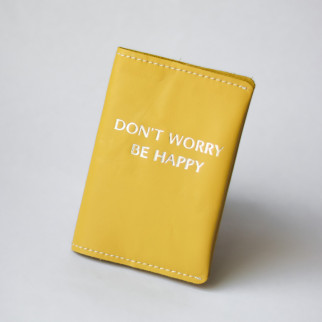 Обкладинка для паспорта "Don't Worry Be Happy" жовта з посрібленням,біла нитка. - Інтернет-магазин спільних покупок ToGether