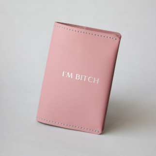 Обкладинка для паспорта "I'm Bitch" рожева з посрібленням (блакитна нитка) - Інтернет-магазин спільних покупок ToGether