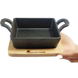 Форма чавунна з дерев'яною підставкою квадратна MasterPro Cook & share BGMP-3805-4 13,6 см чорна - Інтернет-магазин спільних покупок ToGether