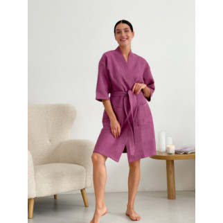 Жіночий вафельний халат-кімоно Мозаїка, рожевий теракот. XL - Інтернет-магазин спільних покупок ToGether