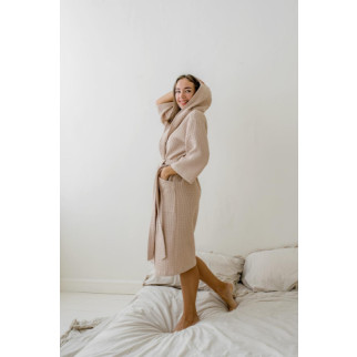 Жіночий вафельний халат з капюшоном, беж - Інтернет-магазин спільних покупок ToGether