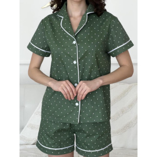 Жіночий домашній комплект з сатину COSY (шорти+сорочка) зелена в горошок - Інтернет-магазин спільних покупок ToGether