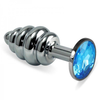 Рельєфна анальна пробка з блакитним каменем Rosebud Spiral Metal Plug 18+ - Інтернет-магазин спільних покупок ToGether