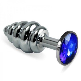 Рельєфна анальна пробка із синім каменем Rosebud Spiral Metal Plug 18+ - Інтернет-магазин спільних покупок ToGether