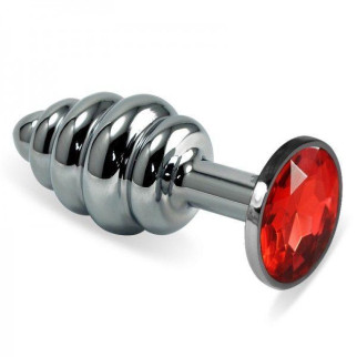 Рельєфна анальна пробка з червоним каменем Rosebud Spiral Metal Plug 18+ - Інтернет-магазин спільних покупок ToGether