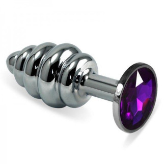 Рельєфна анальна пробка з фіолетовим каменем Rosebud Spiral Metal Plug 18+ - Інтернет-магазин спільних покупок ToGether