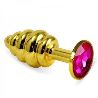 Ребриста золотиста анальна пробка з рожевим кристалом Rosebud Spiral Metal Plug 18+ - Інтернет-магазин спільних покупок ToGether
