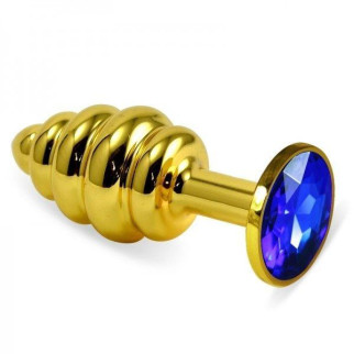 Ребриста золотиста анальна пробка із синім кристалом Rosebud Spiral Metal Plug 18+ - Інтернет-магазин спільних покупок ToGether
