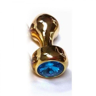 Золотиста алюмінієва анальна пробка із синім кристалом Golden Aluminum Jeweled Anal Plug 18+ - Інтернет-магазин спільних покупок ToGether