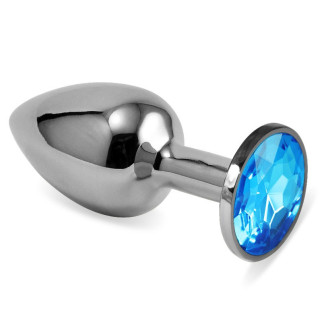 Гладка анальна пробка з блакитним каменем Silver Rosebud Classic Metal Plug Small 18+ - Інтернет-магазин спільних покупок ToGether