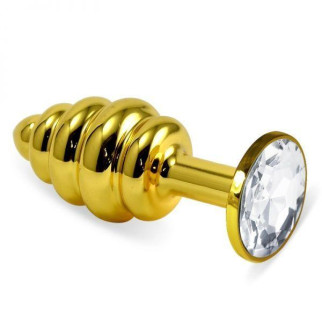 Ребриста золотиста анальна пробка з прозорим кристалом Rosebud Spiral Metal Plug 18+ - Інтернет-магазин спільних покупок ToGether