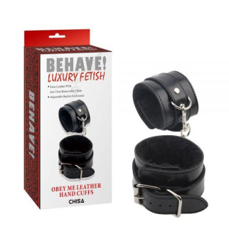 Чорні наручники на ланцюжку та хутрі всередині Obey Me Leather Hand Cuffs 18+ - Інтернет-магазин спільних покупок ToGether