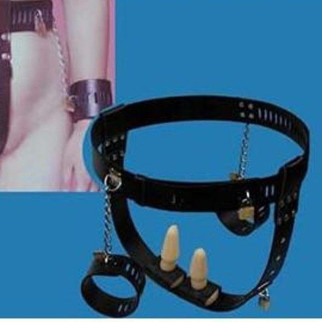 Чорний жіночий пояс вірності з двома корками та наручниками 18+ - Інтернет-магазин спільних покупок ToGether