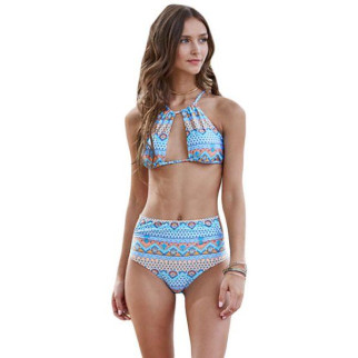 Halter Cut out Mix Printed High Waist Bottom Bikini 18+ - Інтернет-магазин спільних покупок ToGether