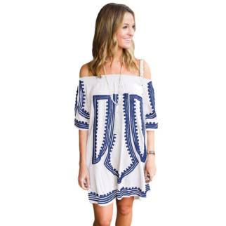 Біла сукня з геометричним принтом і відкритими плечима 18+ - Інтернет-магазин спільних покупок ToGether