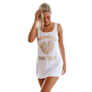 White Graphic Tank Swim Cover Up Dress 18+ - Інтернет-магазин спільних покупок ToGether