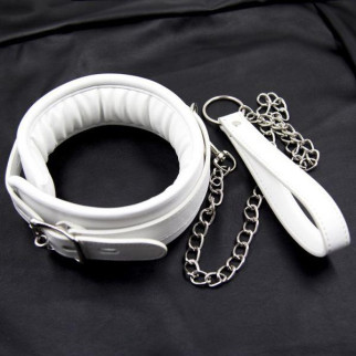 М'який білий бдсм нашийник із повідцем Premium Locking Collars 18+ - Інтернет-магазин спільних покупок ToGether