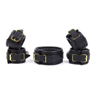 Leather 5 Pieces Restraints Set Hand Neck Foot Handcuffs Black 18+ - Інтернет-магазин спільних покупок ToGether