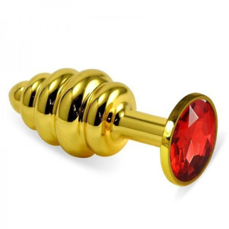 Ребриста золотиста анальна пробка з червоним кристалом Rosebud Spiral Metal Plug 18+ - Інтернет-магазин спільних покупок ToGether