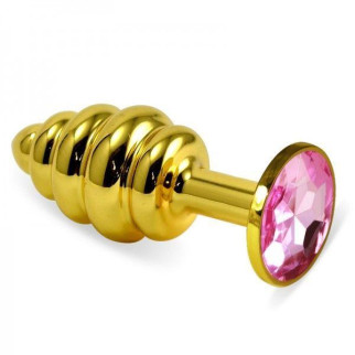 Ребриста золотиста анальна пробка зі світло-рожевим кристалом Rosebud Spiral Metal Plug 18+ - Інтернет-магазин спільних покупок ToGether