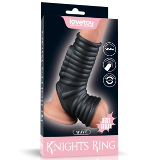 Насадка на пеніс Vibrating Wave Knights Ring with Scrotum Sleeve Black 18+ - Інтернет-магазин спільних покупок ToGether