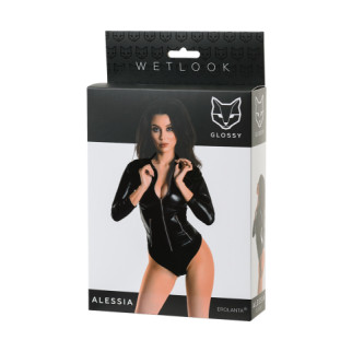 Боді Glossy Alessia з матеріалу Wetlook на блискавці, чорне 18+ - Інтернет-магазин спільних покупок ToGether