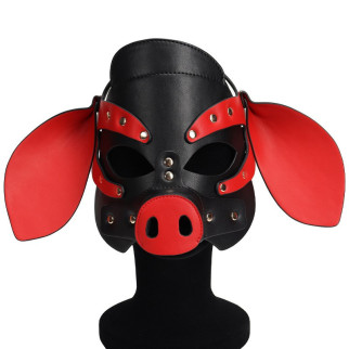 Бдсм маска голова свині Leather Pig Mask Black and Red 18+ - Інтернет-магазин спільних покупок ToGether