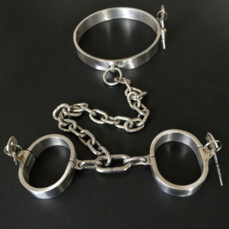 Male Latest Design Bolt Lock Stainless Steel Hand and neck Connecting Handcuffs 18+ - Інтернет-магазин спільних покупок ToGether
