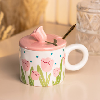 Чашка керамічна 300 (мл) з ложкою та кришкою Ø 9 (см) кухоль для чаю - Інтернет-магазин спільних покупок ToGether