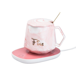 Чашка керамічна з кришкою з підставкою для підігріву 400 (мл) рожева термо кружка Ø 7 (см) - Інтернет-магазин спільних покупок ToGether