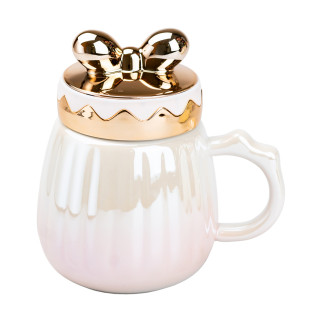 Чашка 500 (мл) з кришкою "Бант" керамічна Ø 6.3 (см) рожева - Інтернет-магазин спільних покупок ToGether